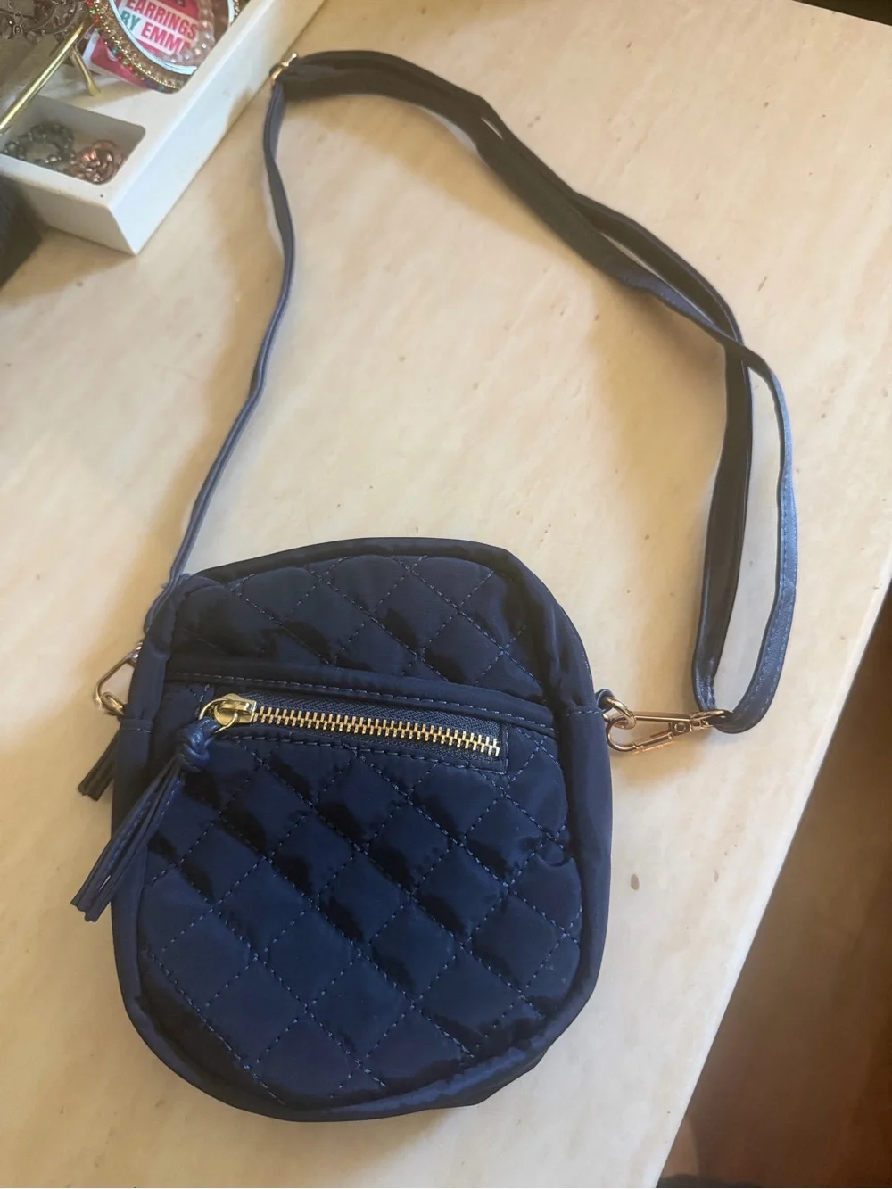 Quilted Black Crossbody Bag with Gold Zipper